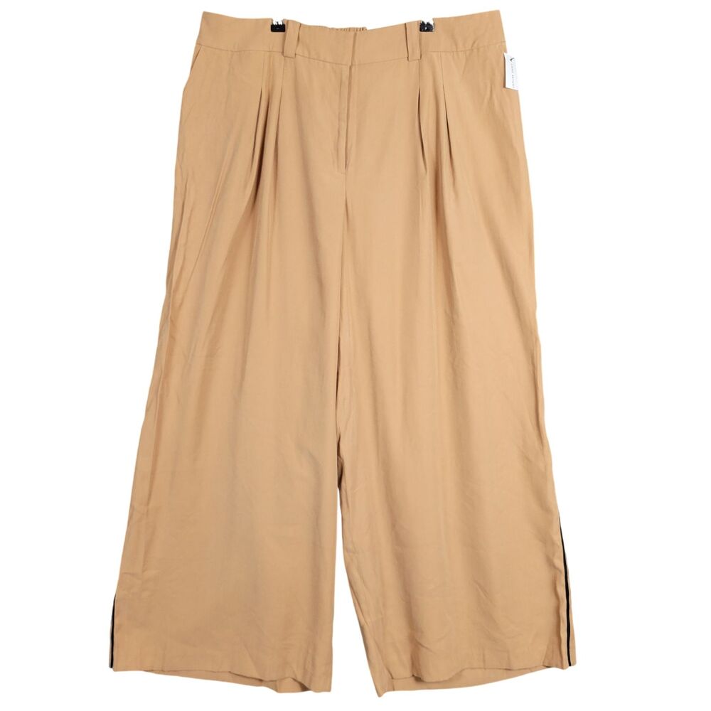 NWT LANE BRYANT Tan Wide Leg Mid Rise Waist Tuck Side Stripe Pants SIZE 18